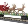 MTH 30-76860 O Flat Car W/LED Lights, Santa Sleigh & Reindeer - Christmas Car No. 122522 (Green) -Athearn Store 30 76860