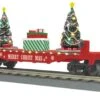 MTH 30-76865 O Flat Car W/Lighted Christmas Trees - Christmas (Red) Car No. 2023