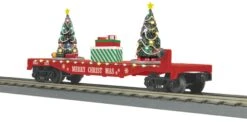 MTH 30-76865 O Flat Car W/Lighted Christmas Trees - Christmas (Red) Car No. 2023