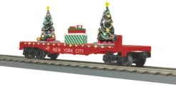 MTH 30-76872 O Flat Car W/Lighted Christmas Trees - New York City (Trainworld) Car No. 1