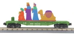 MTH 30-76788 Christmas Flat Car W/Lighted Wise Men Scene- Green