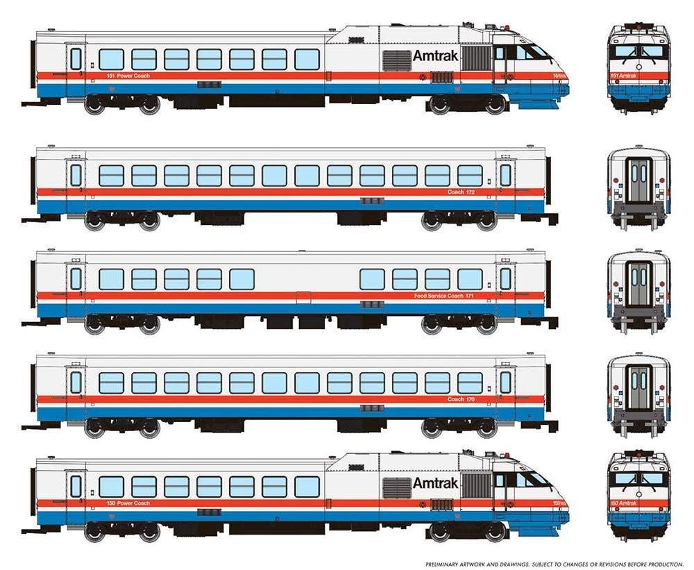 Rapido 525001 N RTL Turboliner (DC/Silent) - Set #1: Amtrak Phase III Early 3 Rapido 525001 N RTL Turboliner (DC/Silent) - Set #1: Amtrak Phase III Early