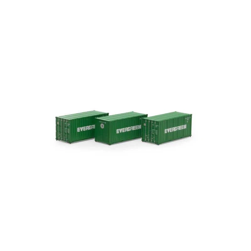 Athearn 27786 HO 20’ Container (3) - Evergreen 3 Athearn 27786 HO 20’ Container (3) - Evergreen