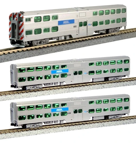 Kato 106-8703DCC N Scale Gallery Bi-Level Commuter Train Metra 3 Car Set With DCC (NO Track Or Power 3 Kato 106-8703DCC N Scale Gallery Bi-Level Commuter Train Metra 3 Car Set With DCC (NO Track Or Power